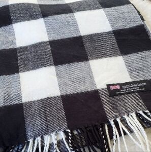 CASHMERE Black and White Plaid Scarf 12 X 66